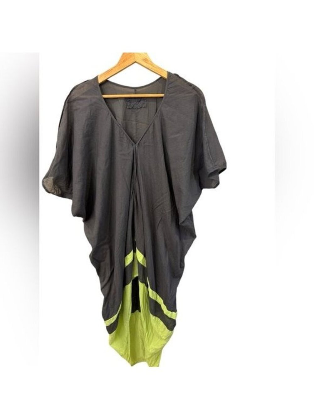 Biasa Women’s Kaftan Black with Green Cotton One Size Fits Most